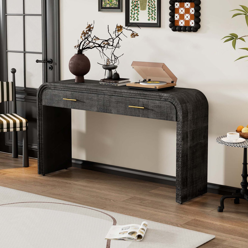 Console à silhouette rétro unique avec 2 tiroirs supérieurs pour l'entrée, la salle à manger et le salon, Noir antique