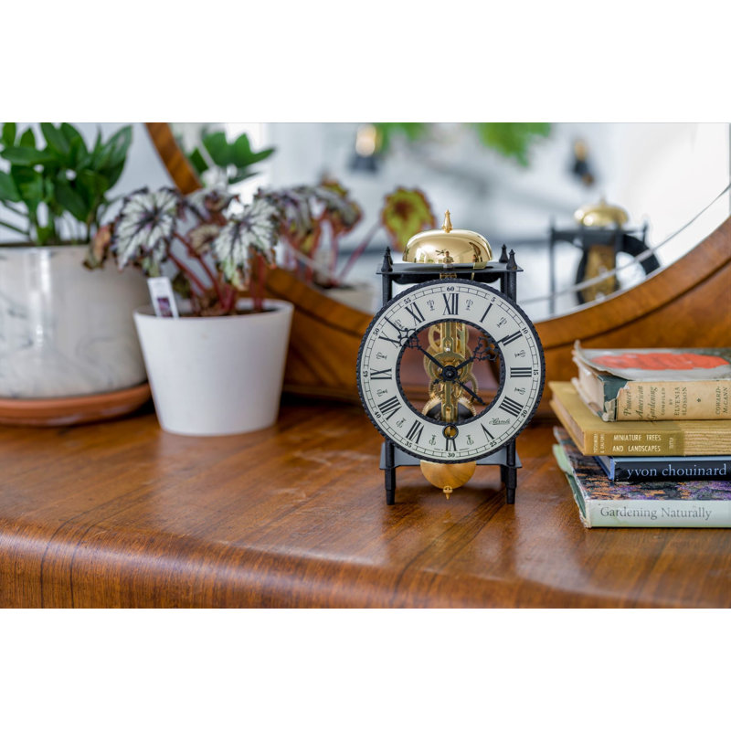 Roman Numeral Wood Mechanical Tabletop Clock in