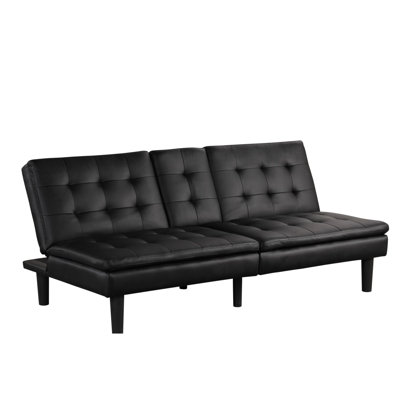 Contemporary Futon In Black With Biscuit Tufting, - A C Chargers, Drop Down Table And Cup Holders, Easy Bed Conversion, 35.5"D Depth 2 Seat, 71.5"W