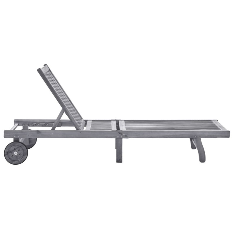 Prshant 80" Long Acacia Single chaise with Cushions, Gray, Gray