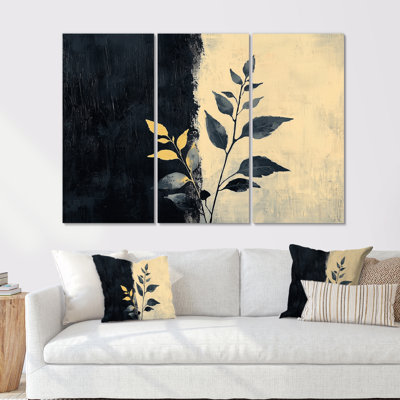 Black and Beige Herbs Elegance - Ensemble de décorations murales Herbes florales