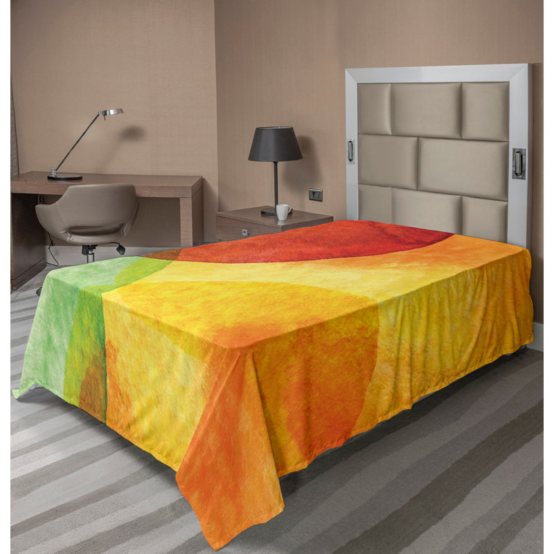 Ambesonne Top Flat Sheet Curving Art, Twin Flat Sheet, Yellow Orange Lime Green