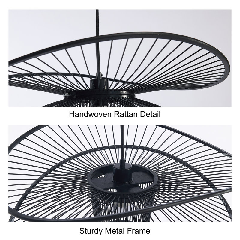 Ensemble de 2 luminaires suspendus en bambou tissés à la main et en forme d'aile, Black, Matte Black