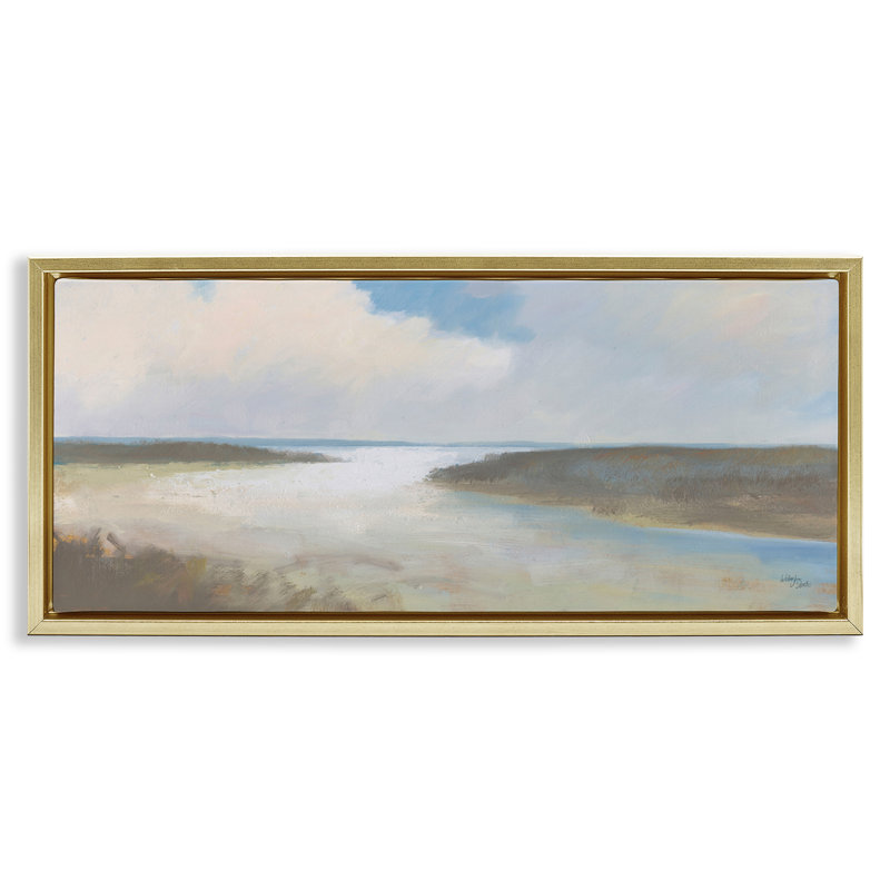«Soft Coastal Shore» par Wellington Studio, H 11 po x l 25 po, Cadre flottant métallique doré