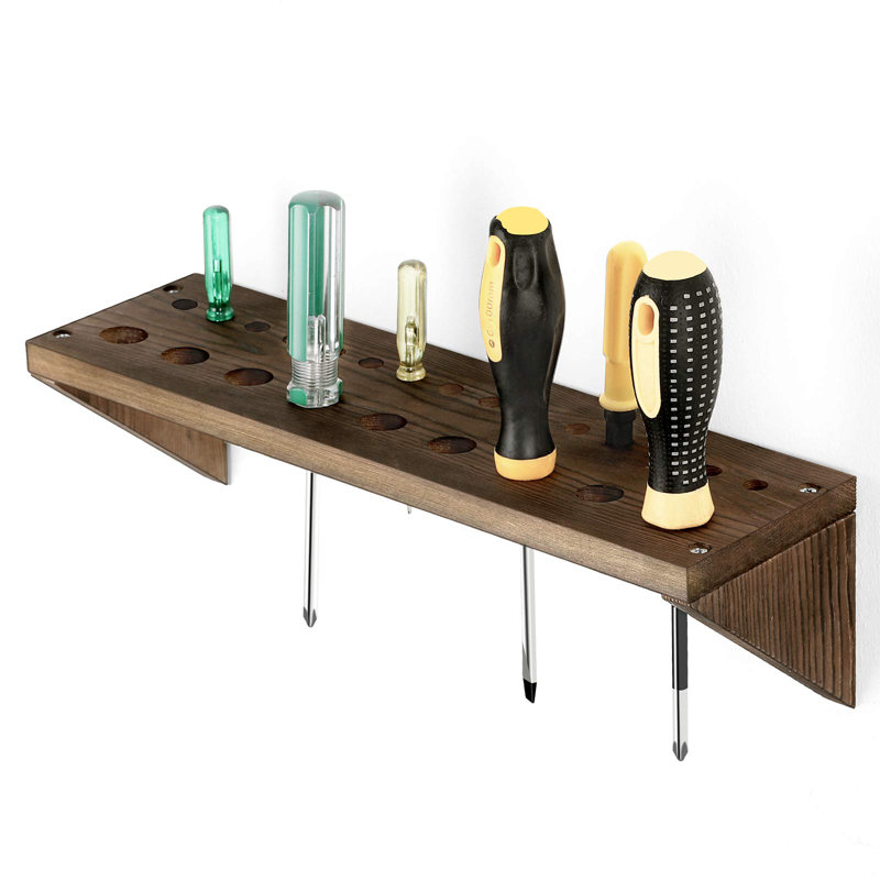 Organisateur de boîte de rangement pour tournevis en bois massif, Brun