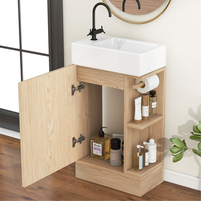 Versatile Bathroom Vanity With Sink, Cabinet, And Adjustable Shelf For Customizable Storage And Functionality., Natural