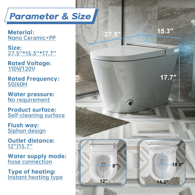 Toilettes de bidet ARRISEA avec couvercle à ouverture automatique, siège chauffant, lavage à chaud, sécheuse, chasse d'eau automatique