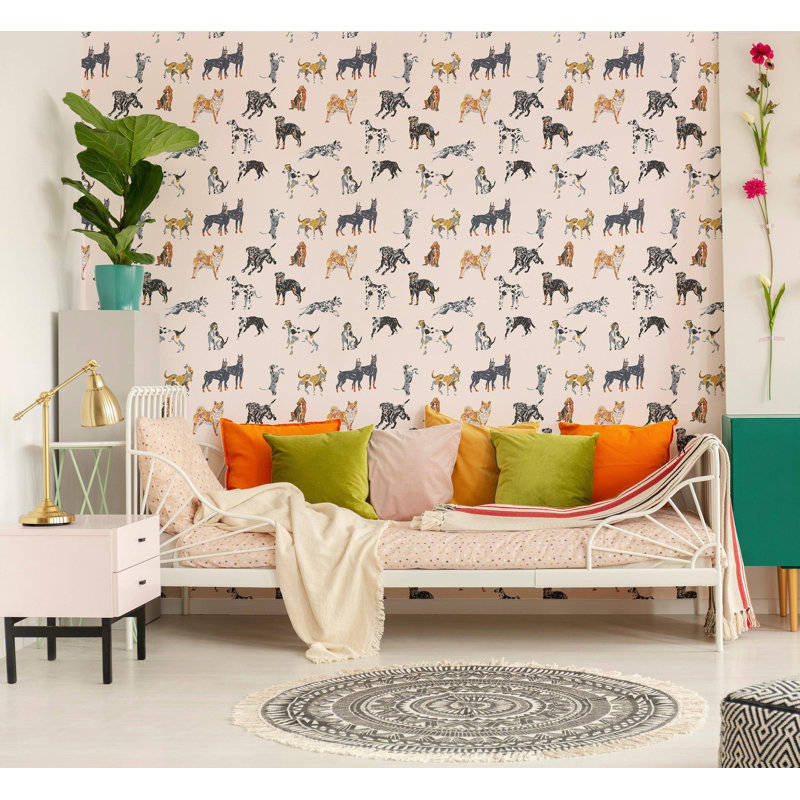 Dog Days - Wallpaper, Sunbleached Pink, Faux Grasscloth, Non-Pasted
