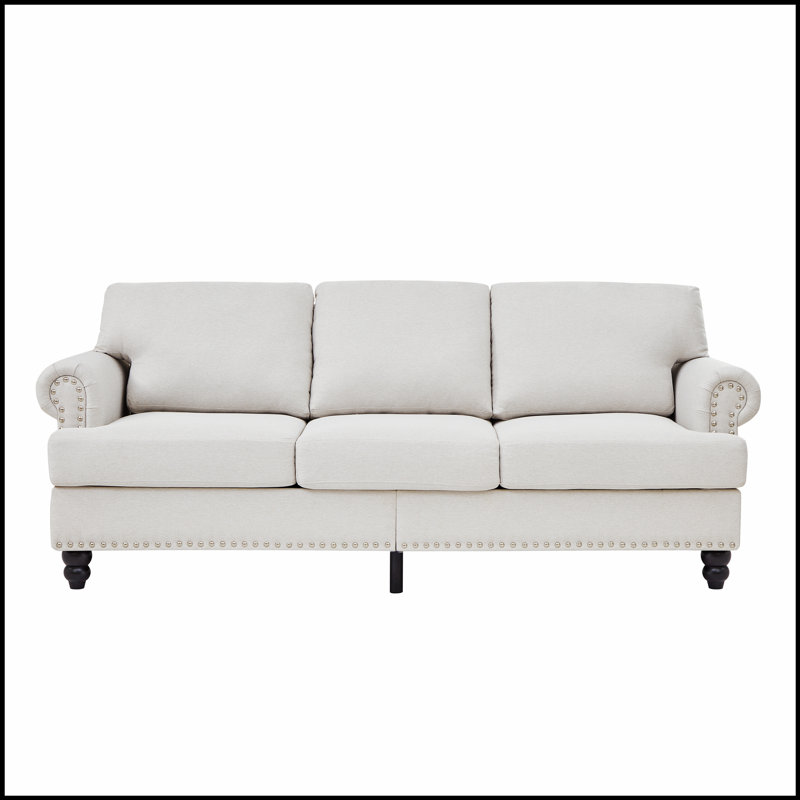 Canapé 3 places moderne et classique avec clous, durable et élégant pour un usage quotidien, Beige