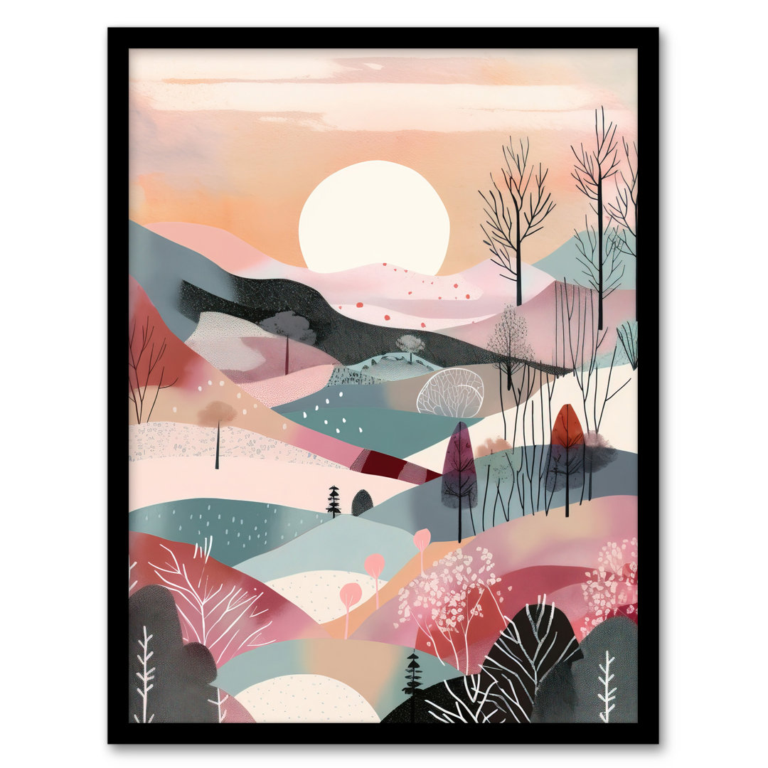 Sunrise Over Countryside Hills Boho Winter Landscape - Single Picture Frame Print