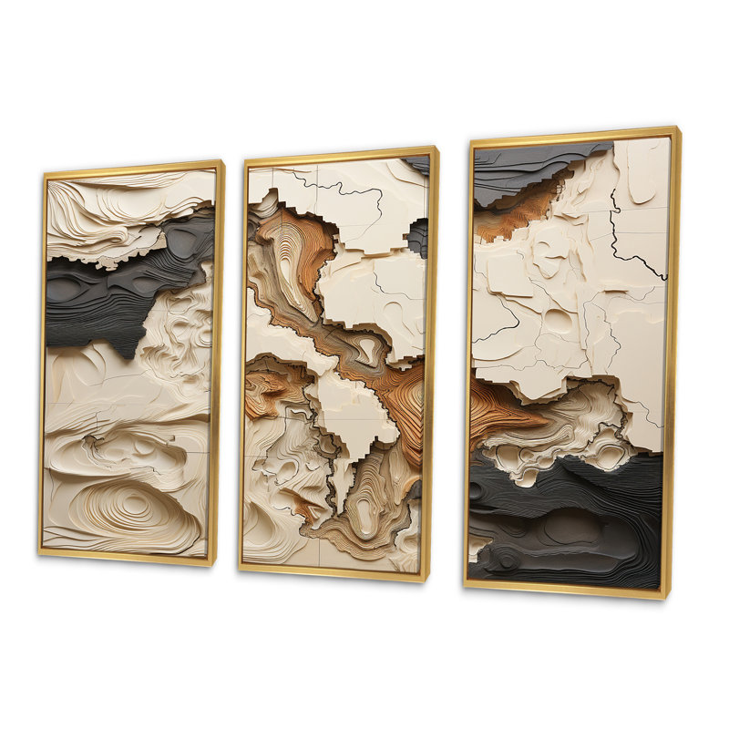 Ensemble de décoration murale beige et brun «African River Collage», H 28 po x l 36 po x P 1 po, Gold Floater Framed