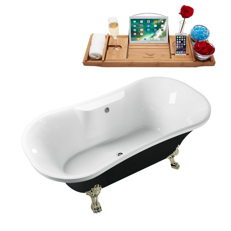 68'' x 33.9'' Soaking Acrylic Bathtub, Brushed Nickel, Polished Chrome