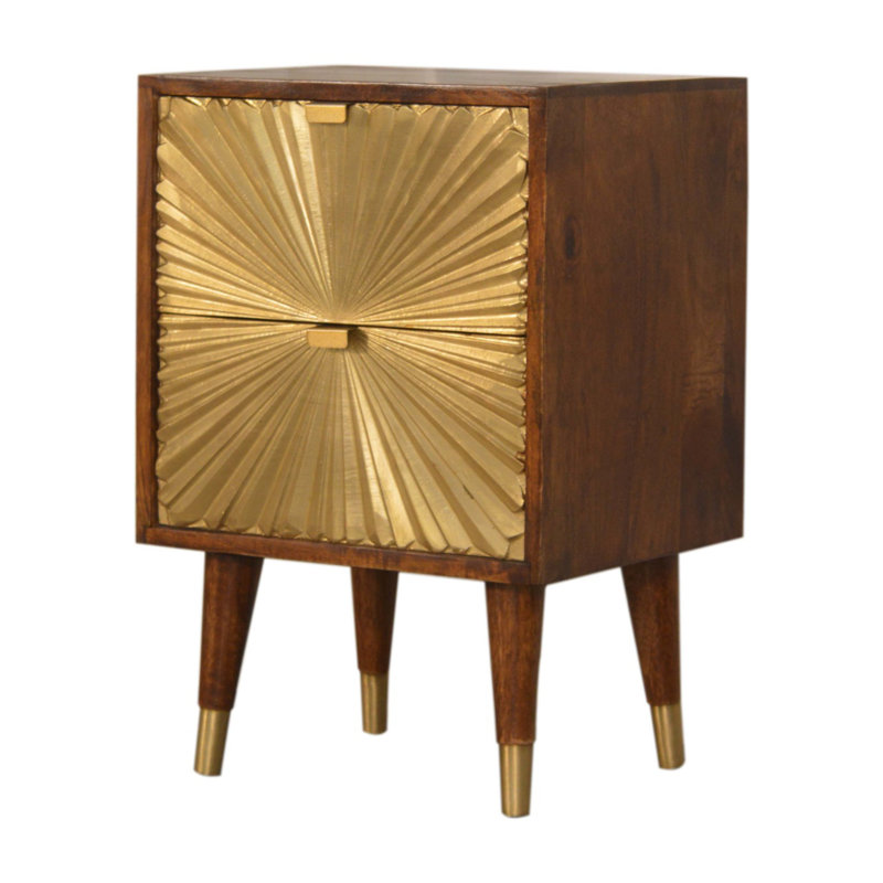 Arredondo 40cm W Solid Wood Bedside Table, Gold