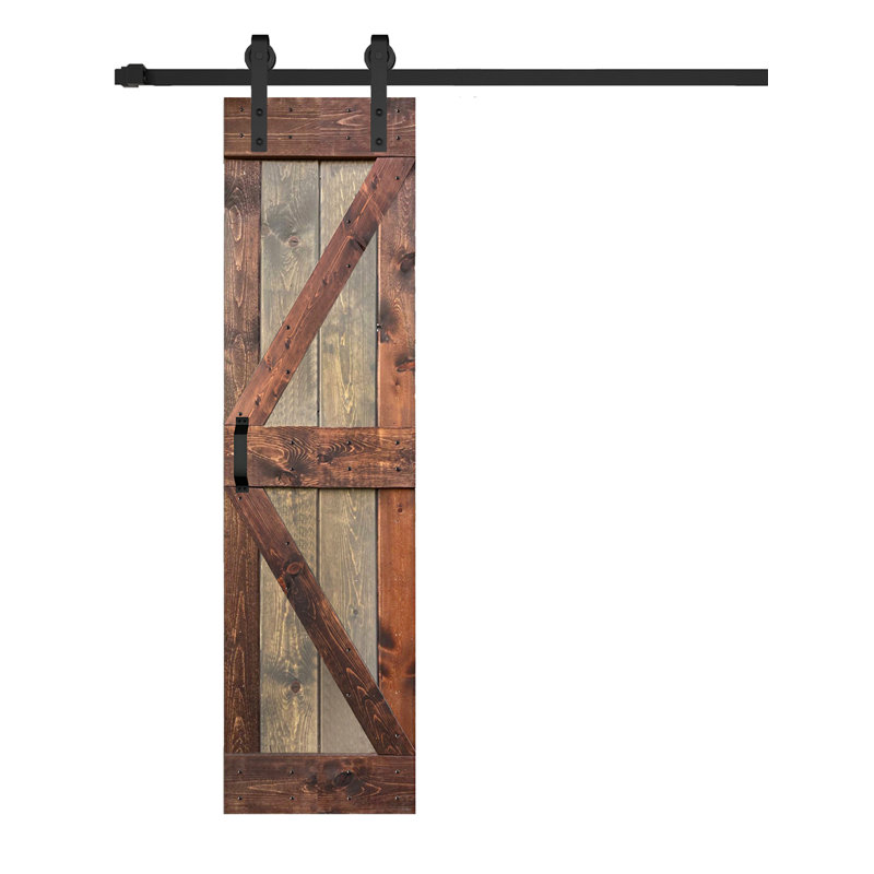 K Style 30in x 84in Knotty Pine Sliding Barn Door with Black Hardware