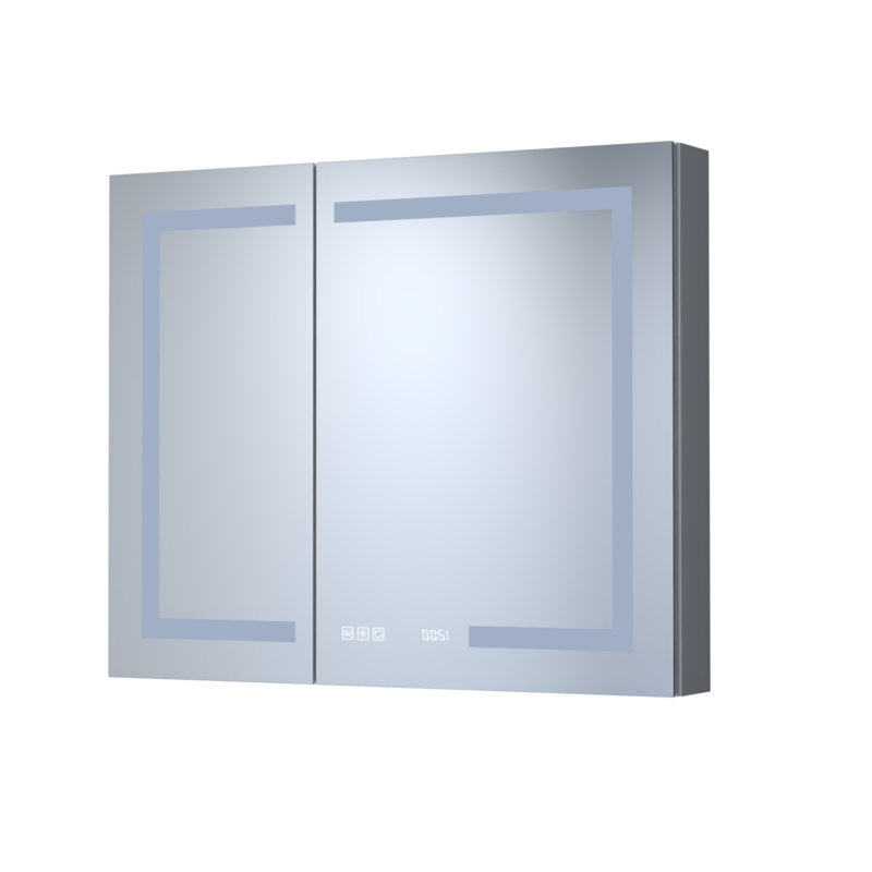 Armoire à pharmacie rectangulaire encastrée / à fixation en aluminium de 36 po x 30 po de hauteur avec miroir, éclairage DEL et horloge, argent