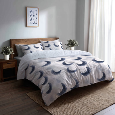 Modern Bed Comforter Set of 4 - Abstract Lunar Gray Bedding Set
