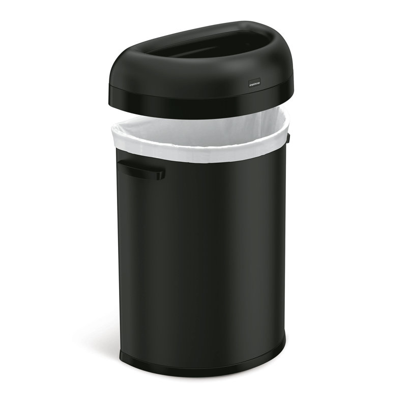 simplehuman Semi-Round Open Top Trash Can Commercial Grade Heavy Gauge, Black
