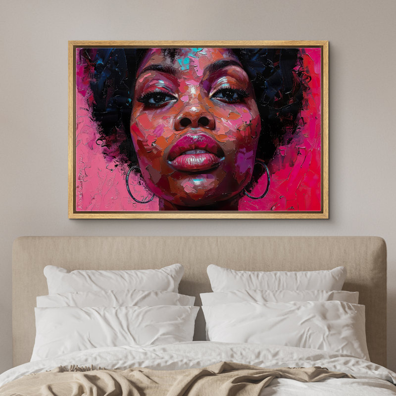 «Hot Pink», Portrait d'une jeune fille afro-américaine, impression sur toile encadrée, Encadré naturel, H 24 po x l 36 po