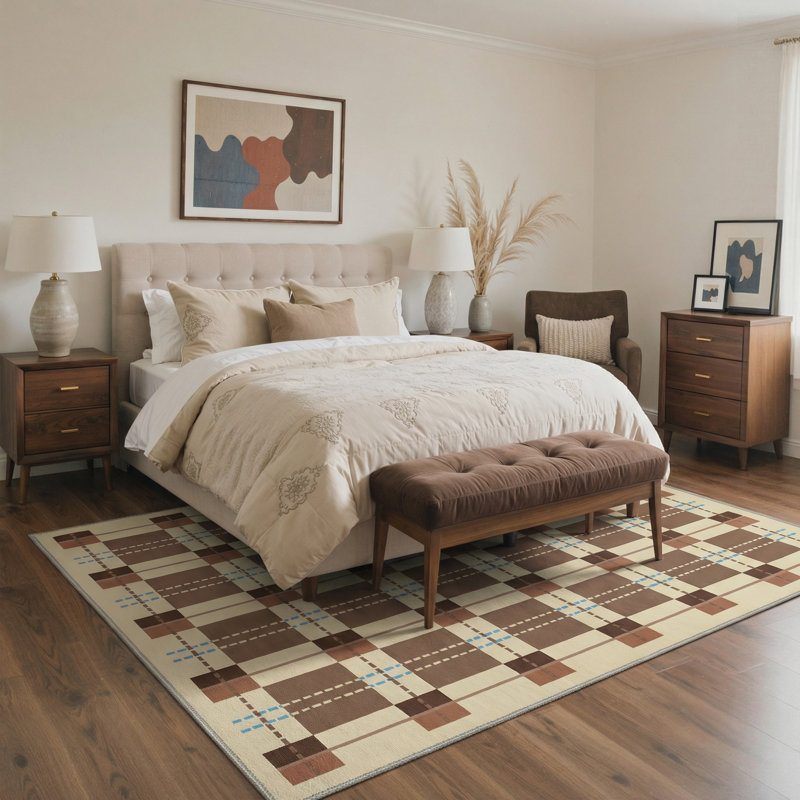 Prolr Modern Geometric Machine Washable Beige/Brown Indoor Area Rug with Non-Slip Backing, Rectangle 5' x 7'