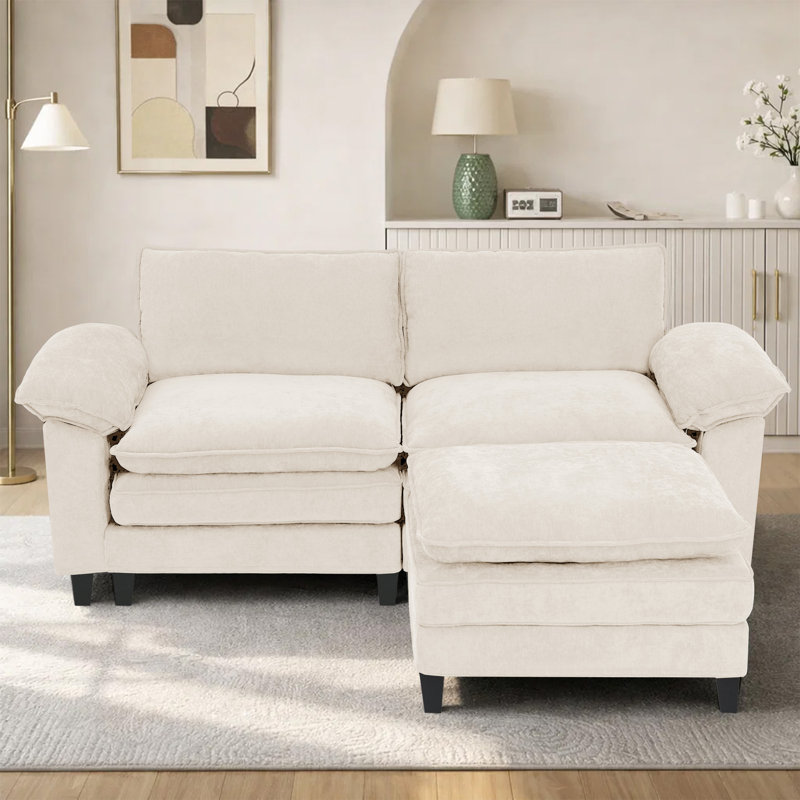 Canapé d'angle rembourré avec 1 repose-pieds, Tissu beige