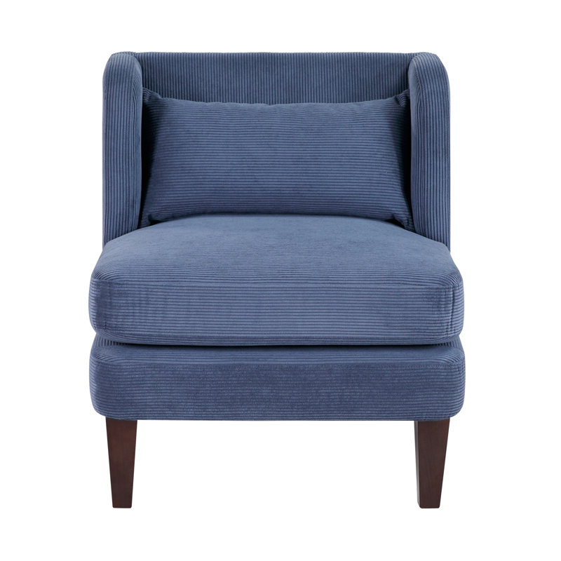 Fauteuil d'appoint en velours côtelé bleu pour espace de vie principal, pieds de finition, pièce de revêtement amovible en bleu, revêtement en bois massif, rembourrage en mousse haute