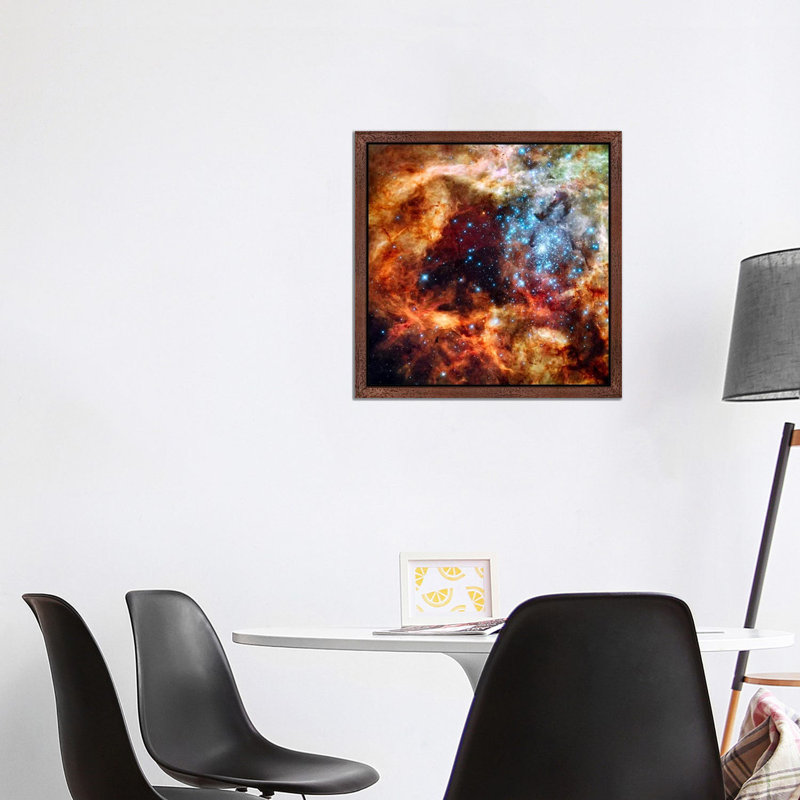 R136 Star Cluster (Hubble Space Telescope) - Floater Frame Print on Canvas, Brown Framed Canvas, 66.04 cm H x 66.04 cm W
