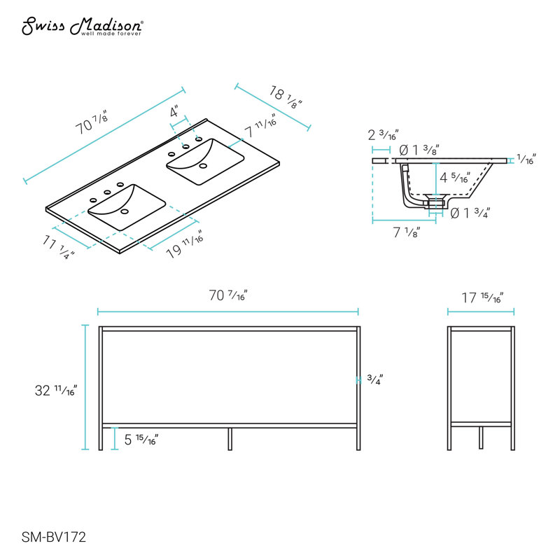 Ensemble de meuble-lavabo double 70,87 po Pierre