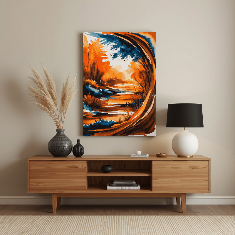 Aquarelle, paysage, art mural brun en métal 70, H 14 po x l 11 po