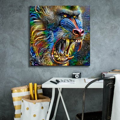  «Mandrill» par Pedro Gavidia, art mural sur toile, 26 po x 26 po