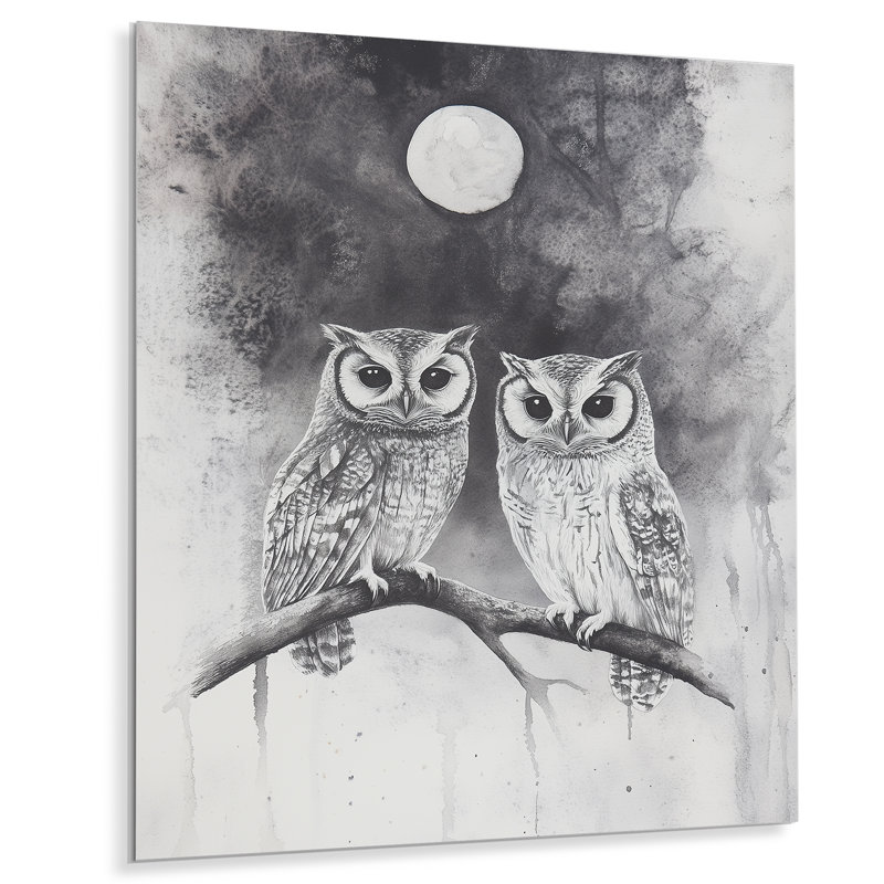Moonrise Over Nordic Village - décoration murale hibou en métal, impression traditionnelle en métal, L 34 po x H 44 po