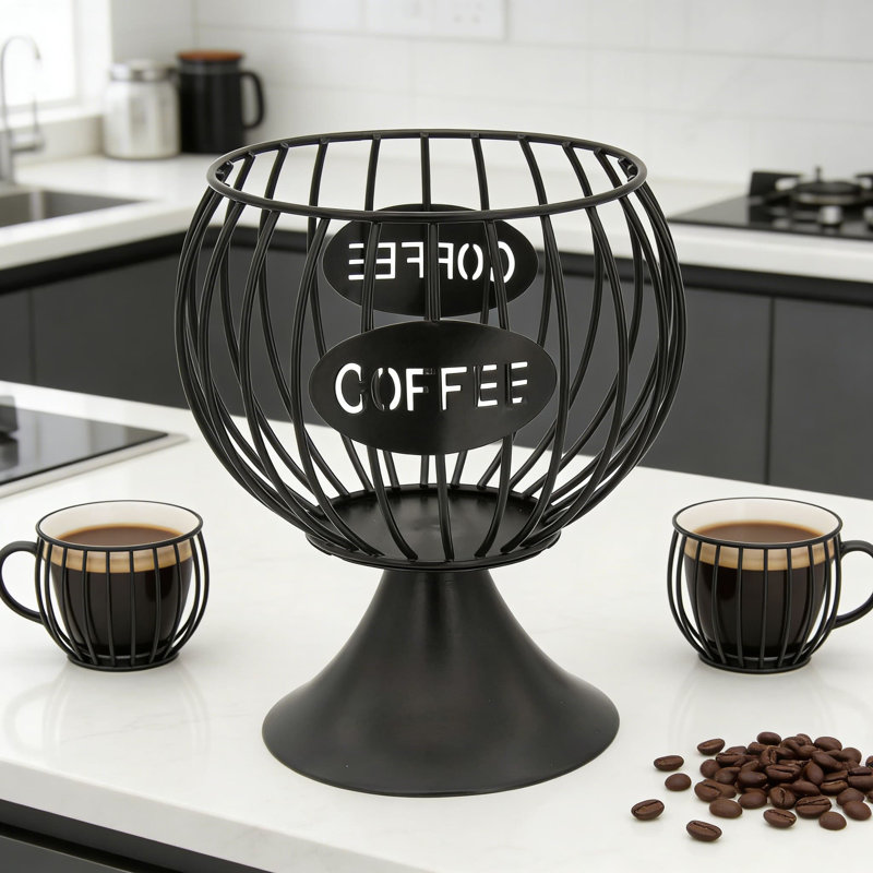 Organisateur de rangement pour K-Cup et dosette de café - Support de panier en métal robuste pour les capsules Keurig, le pot à crème et les accessoires de bar à café - Décoration de comptoir