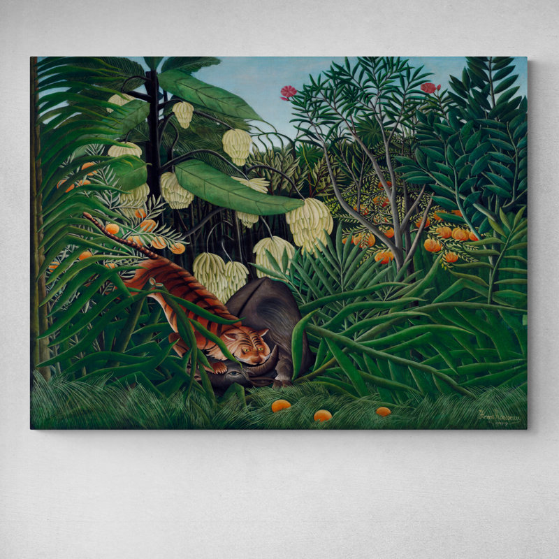 Fight Between A Tiger And A Buffalo (1908) by Henri Rousseau - Wrapped Canvas Print, 21cm H x 31cm W x 3.8cm D
