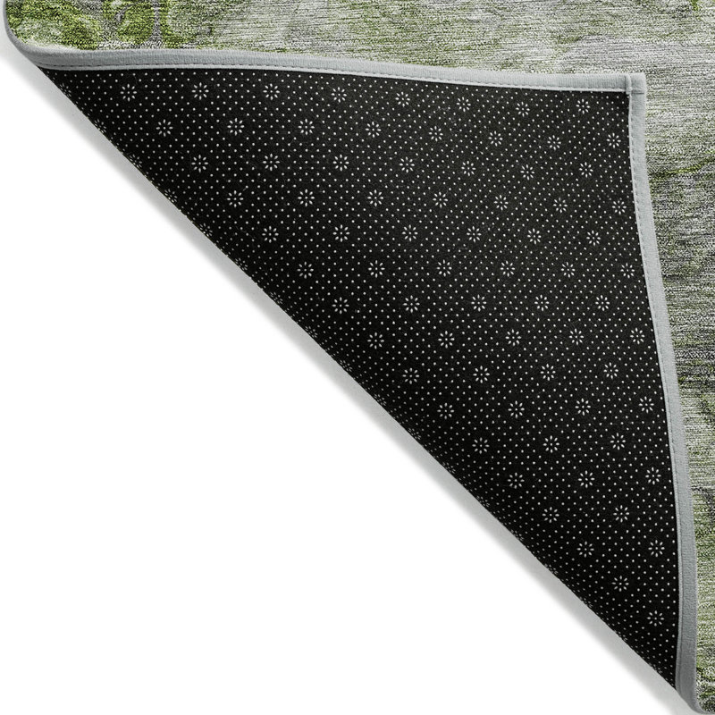 3' X 5' Olive Green And Gray Abstract Washable Indoor Outdoor Area Rug