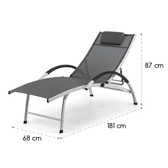 176cm Long Reclining Single Chaise with Cushions, Grey