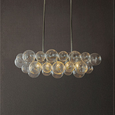Lustre de salle à manger moderne 5 lumières Glam 43 po avec globes en verre transparent texturé soufflé à la main et finition chromée