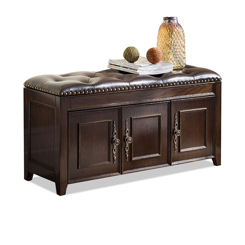 Banc rembourré en bois massif Nutbrown, Brun noyer, Noir