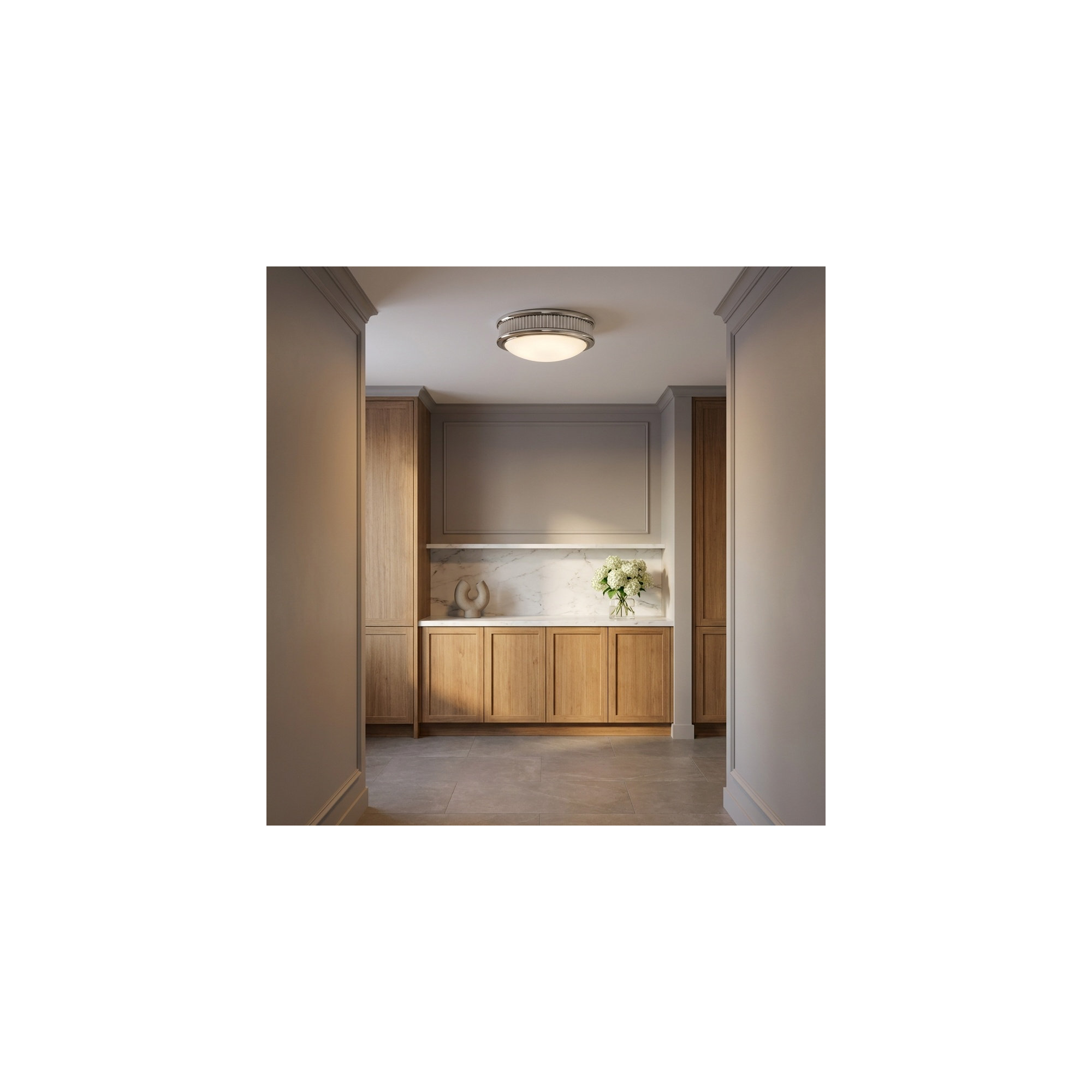 Rigsby Flush Mount, 3" H x 8" W x 8" D, Polished Nickel