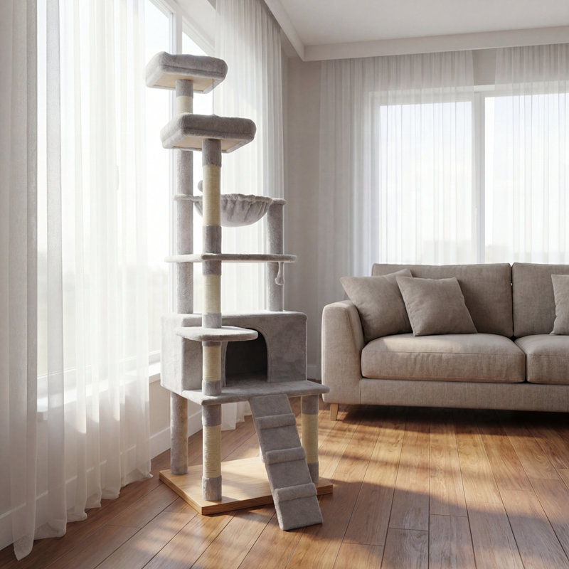 Arbre à chat 71 po multi-niveaux avec hamacs 71 po, 2 plateformes, grotte pour chat, poteaux à griffer