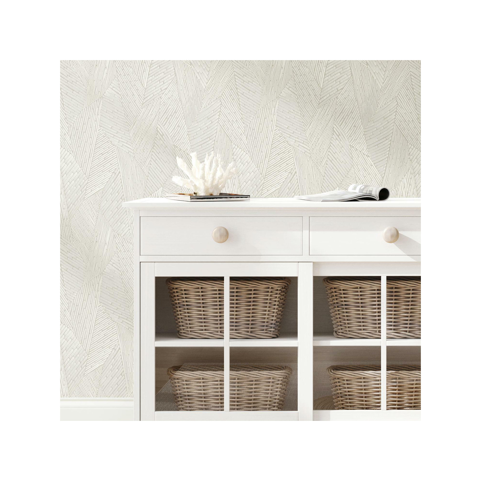 Peel & Stick Geometric Roll, Taupe/White