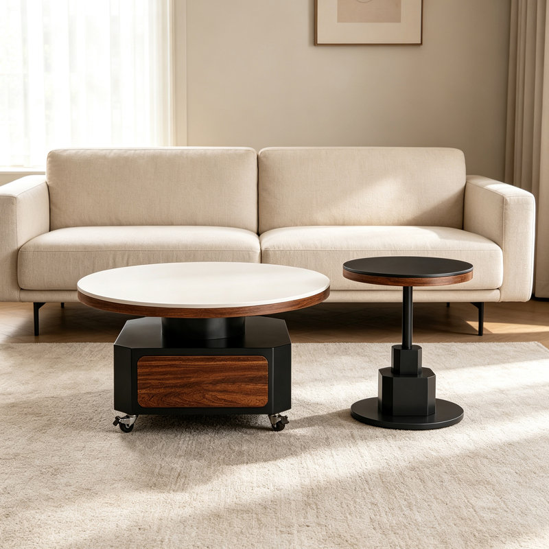 Table basse de luxe mobile avec tiroir, 17.71" H x 27.55" W x 27.55" D, Black