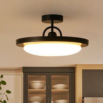 Simple Round Black Led Semi Flush Mount With Acrylic Shade