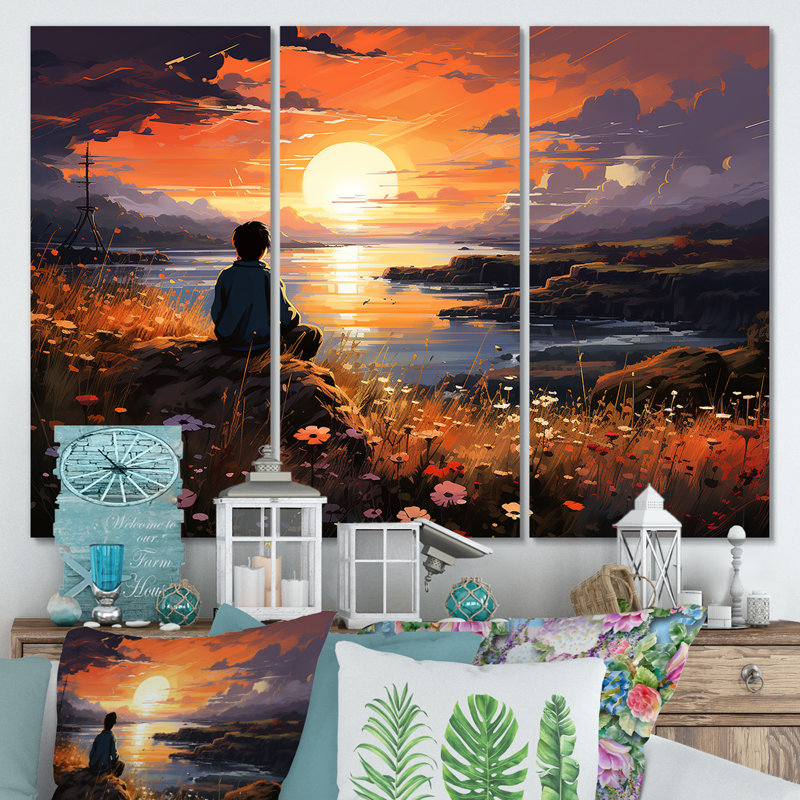 «Sunrise Kid Solitude Landscape III - Coastal Sunset», art mural, H 32 po x l 48 po