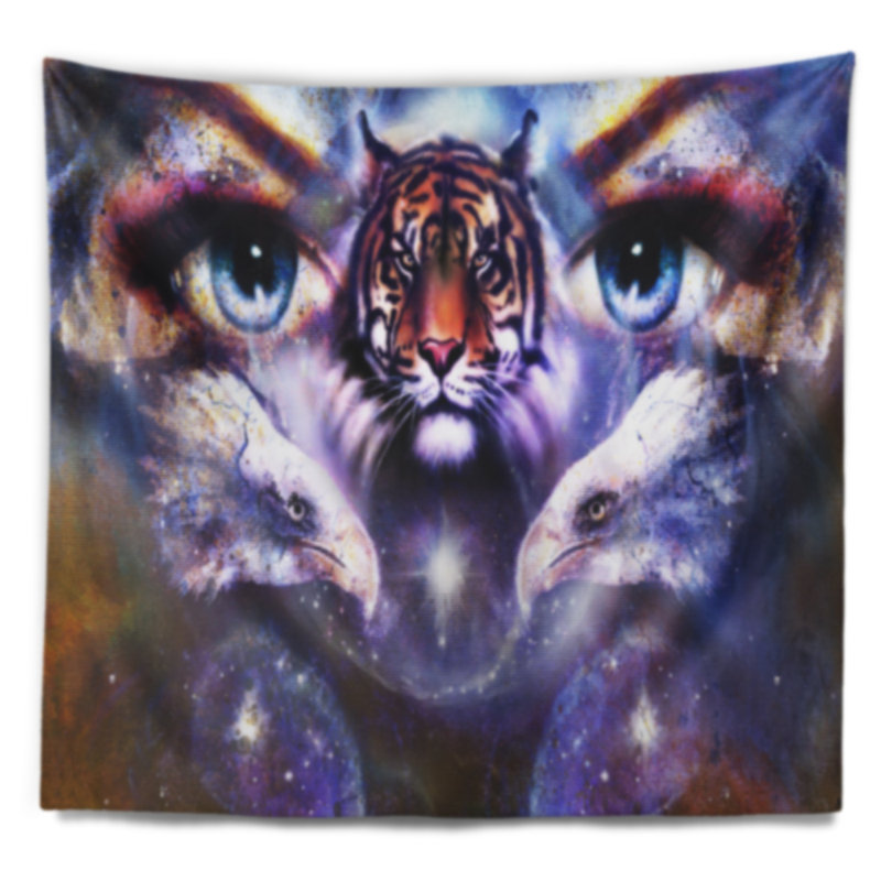 Tiger eagles et woman eyes collage tapisserie Animal, H 32 po x l 39 po