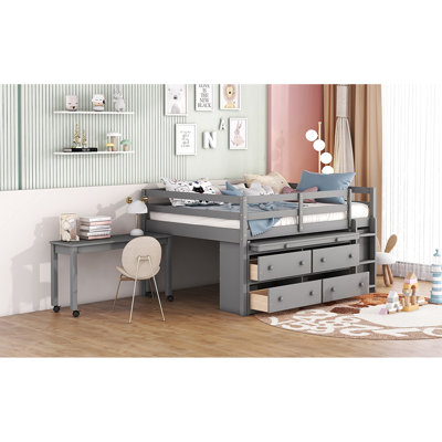 Space Gray Loft Bed With Work Desk - Ideal For Small Bedrooms Full Size And Shelves In Enhance Your Bedroom Style