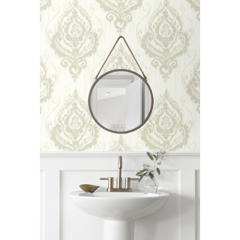 Papier peint damassé Ikat de Seabrook Designs, Latte métallique