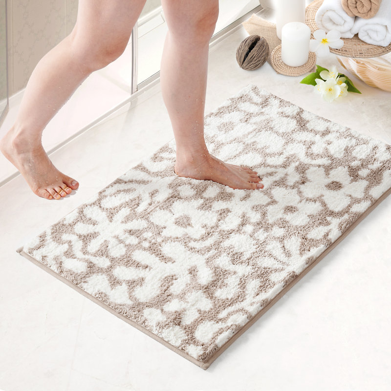 Flower Pattern Shower Bathroom Mat Tufted Rug(1 PC), Single - 17'' L x 24'' W