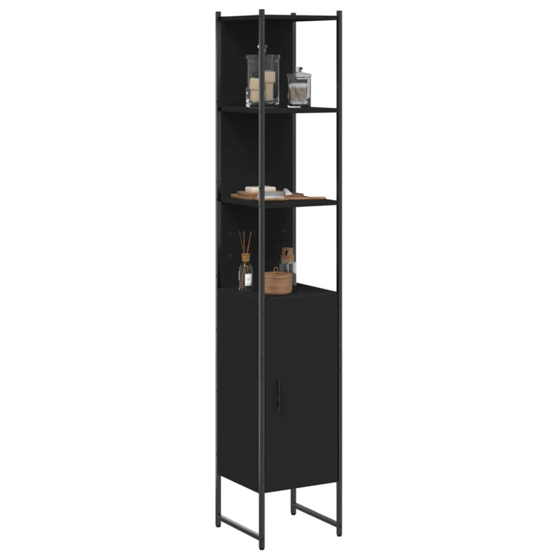 Bathroom Cabinet Brown Oak 33X33x185.5 Cm Engineered Wood, Black