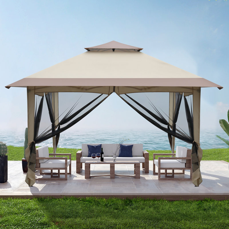 144'' W x 144'' D Metal Pop-Up Canopy, Brown