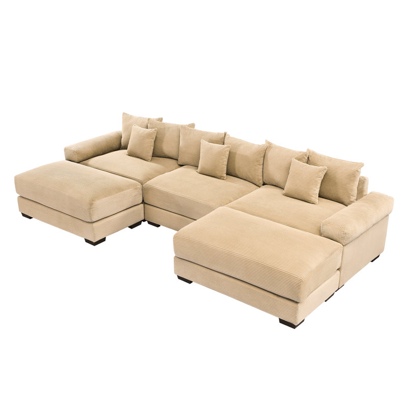 Coussin modulaire surdimensionné de 130 po en velours côtelé modulaire à 3 places avec siège modulaire mobile, épais et confortable pour la lecture, texture veloutée luxueuse