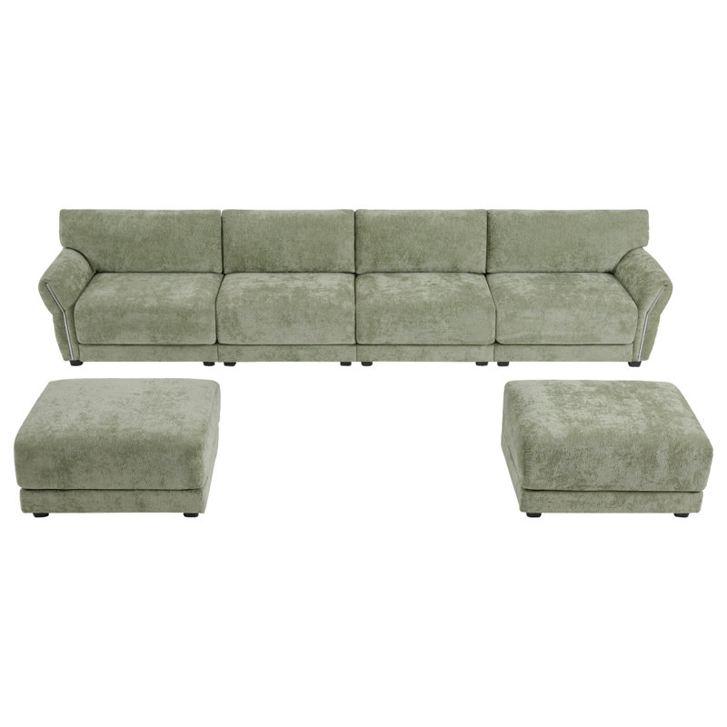 142" Modular Sectional Sofa, Ushape With Extrawide Seat Cushion, USB And Typec Charger, Petal Armrest Design, High Density Foam, Free Movement Ottoman, Wood Frame, Chenille, 6 Seat, 3 Colors